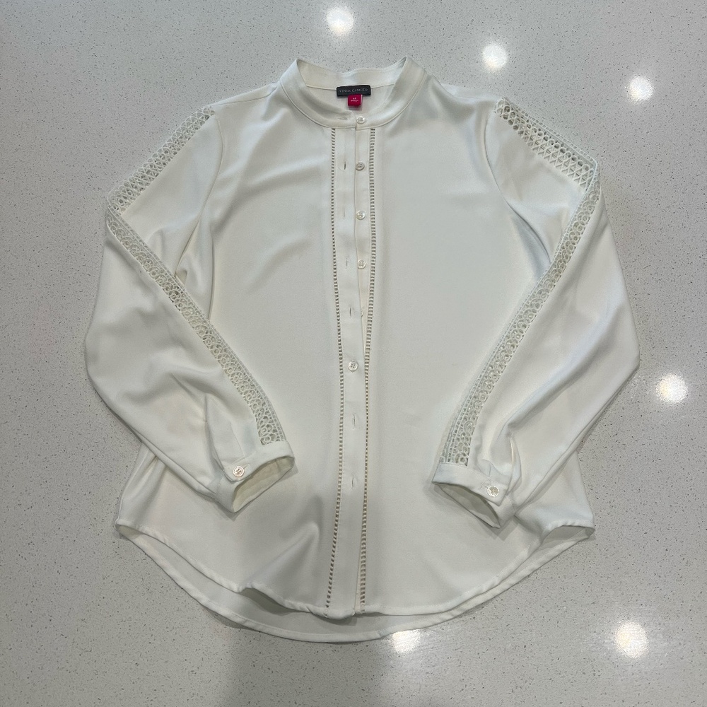 Vince Camuto XS Ivory Dress Shirt with Lace Cutout on Sleeves
